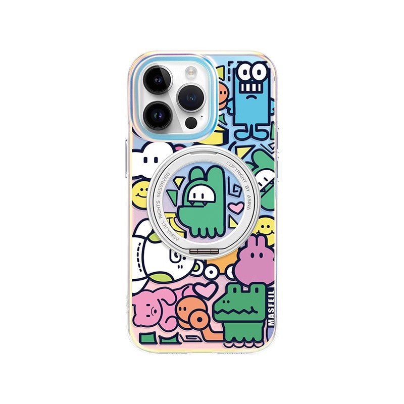 Graffiti iPhone 16 Pro Case with 360° Upgraded Rotatable Magnetic Stand for iphone 15 Slim case with Kickstand