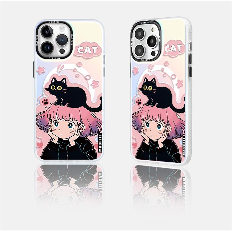 Cat and Girl MagSafe Phone Case for iphone 16 Pro Case for iphone 15 Shockproof iphone 14 Cover