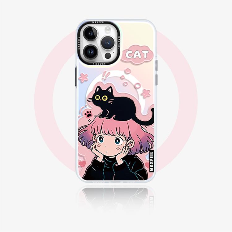 Cat and Girl MagSafe Phone Case for iphone 16 Pro Case for iphone 15 Shockproof iphone 14 Cover