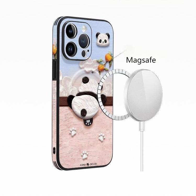 Leather Skin Magsafe iPhone 16 Pro Max Case with Grip for iphone 15 Slim case iphone 14 Case Holder Panda