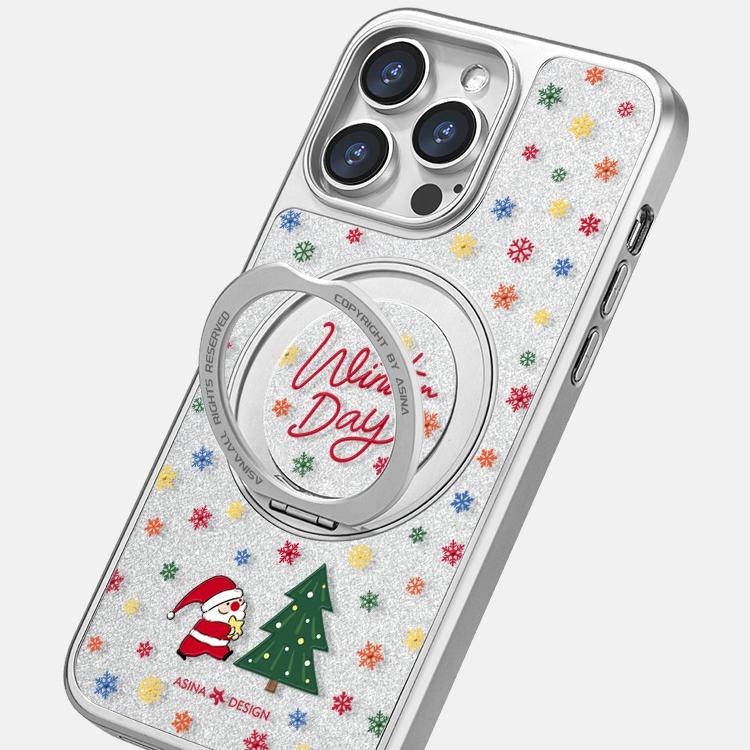 Christmas Snow iPhone 16 Pro Case with 360° Upgraded Rotatable Magnetic Stand for iphone 15 Slim case