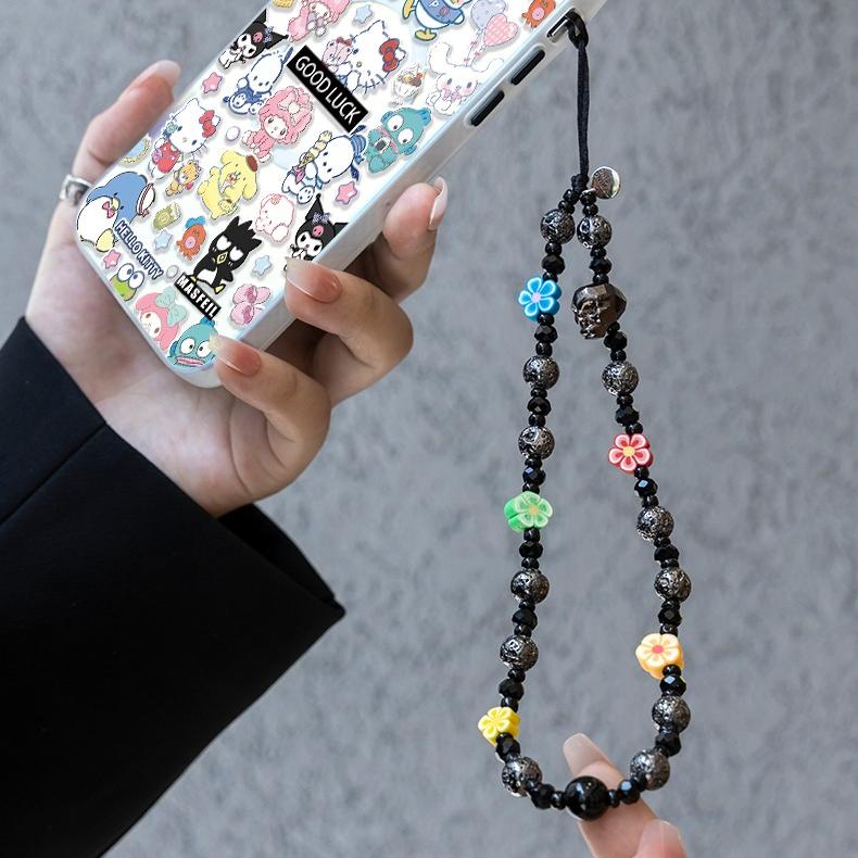 Phone Charm Strap Universal Cell Phone Lanyard Wrist Strap Beaded Phone Chain String Handmade Phone Case Accessories Flower Beads