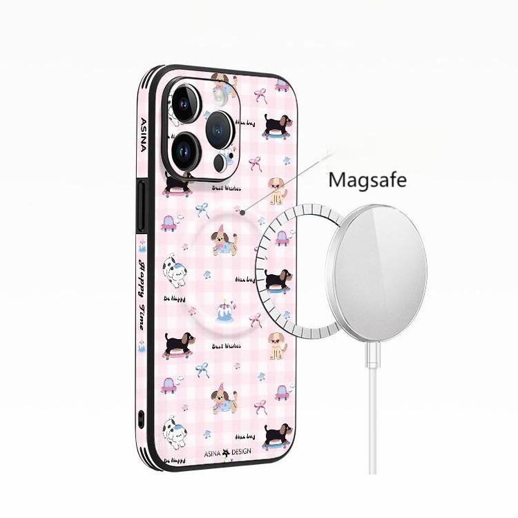 Leather Skin Magsafe iPhone 16 Pro Max Case with Grip for iphone 15 Slim case iphone 14 Case Pink Lattice