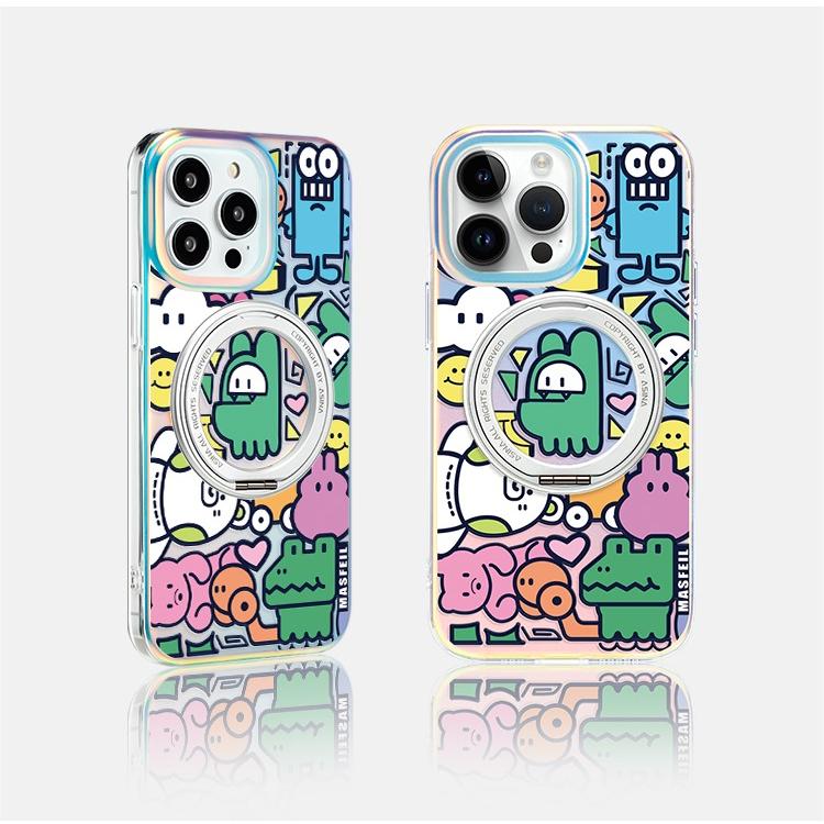 Graffiti iPhone 16 Pro Case with 360° Upgraded Rotatable Magnetic Stand for iphone 15 Slim case with Kickstand