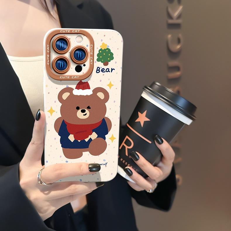 Cute Bear Liquid Silicone iPhone Case iphone 16 Case for iphone 15 Pro iphone 14