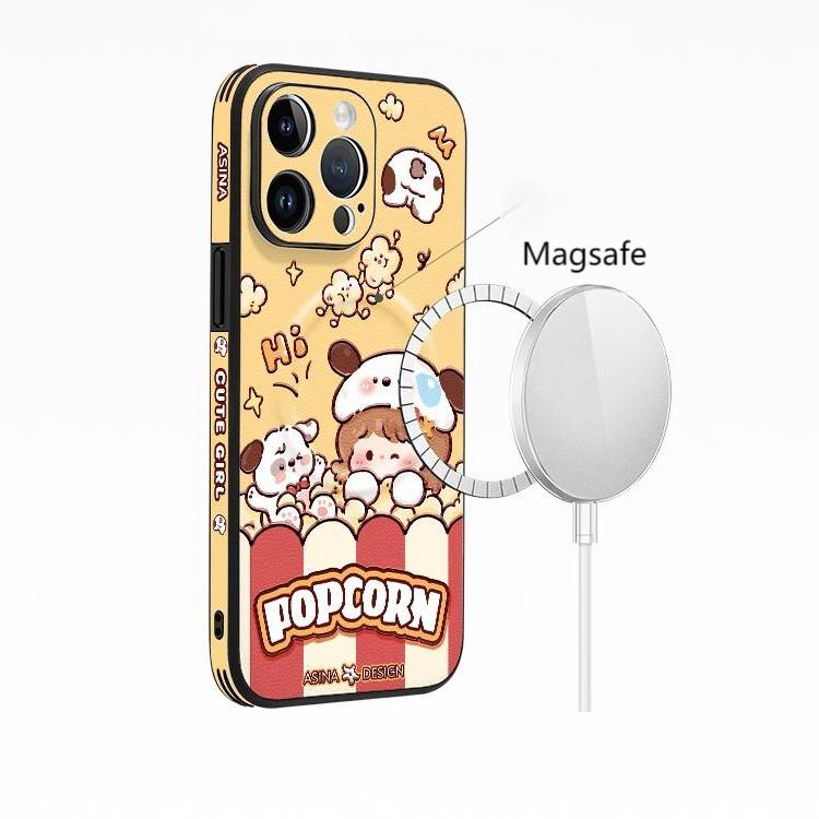 Leather Skin Magsafe iPhone 16 Pro Max Case with Grip for iphone 15 Slim case iphone 14 Case Holder Popcorn