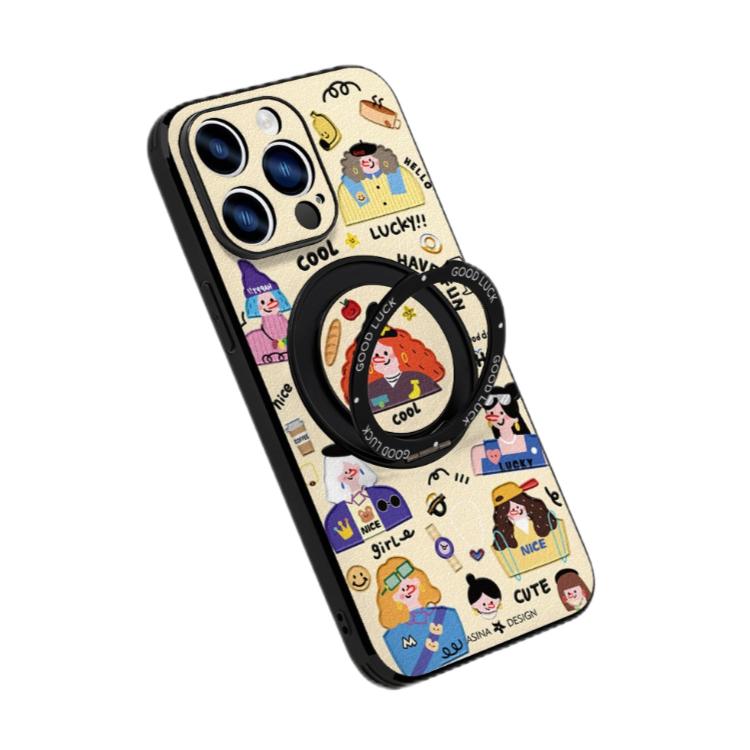 Happy Graffiti iPhone 16 Pro Case with 360° Upgraded Rotatable Magnetic Stand for iphone 15 Slim case with Kickstand