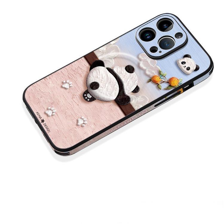 Leather Skin Magsafe iPhone 16 Pro Max Case with Grip for iphone 15 Slim case iphone 14 Case Holder Panda