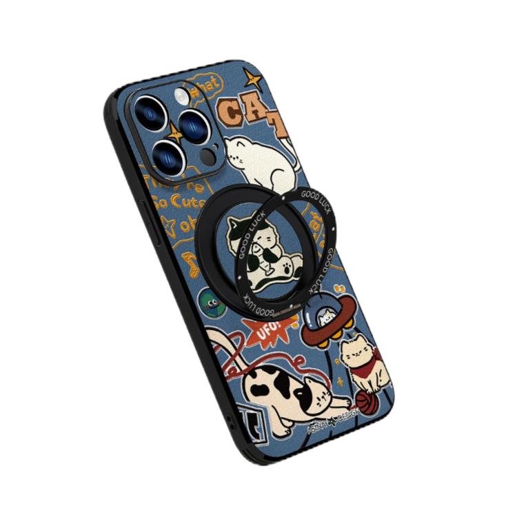 Cartoon Cat iPhone 16 Pro Case with 360° Upgraded Rotatable Magnetic Stand for iphone 15 Slim case with Kickstand