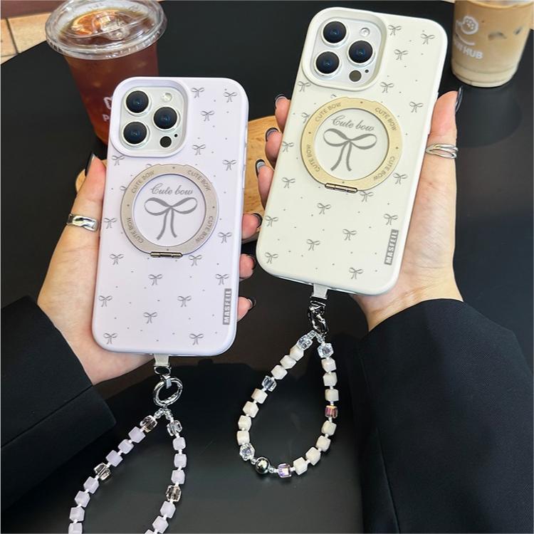 Cute Bow Polka Dot MagSafe Phone Case Grip for iphone 16 iphone 15 Pro case for iphone 14 with Strap