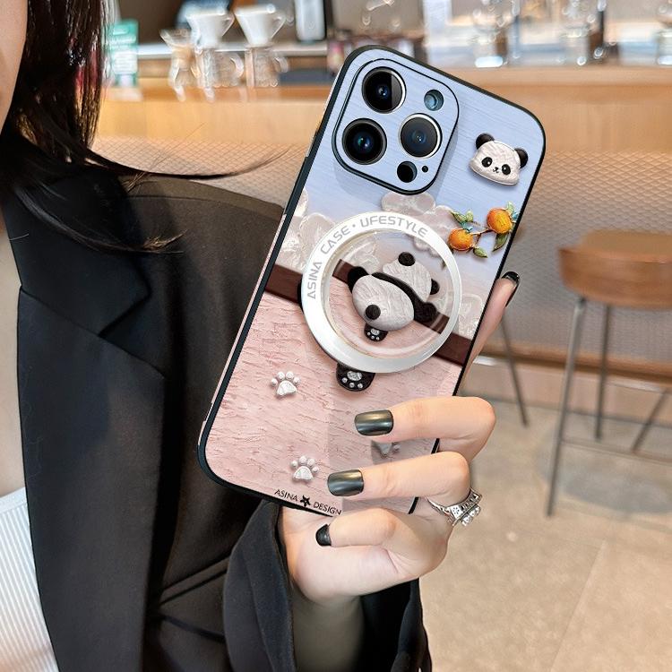 Leather Skin Magsafe iPhone 16 Pro Max Case with Grip for iphone 15 Slim case iphone 14 Case Holder Panda