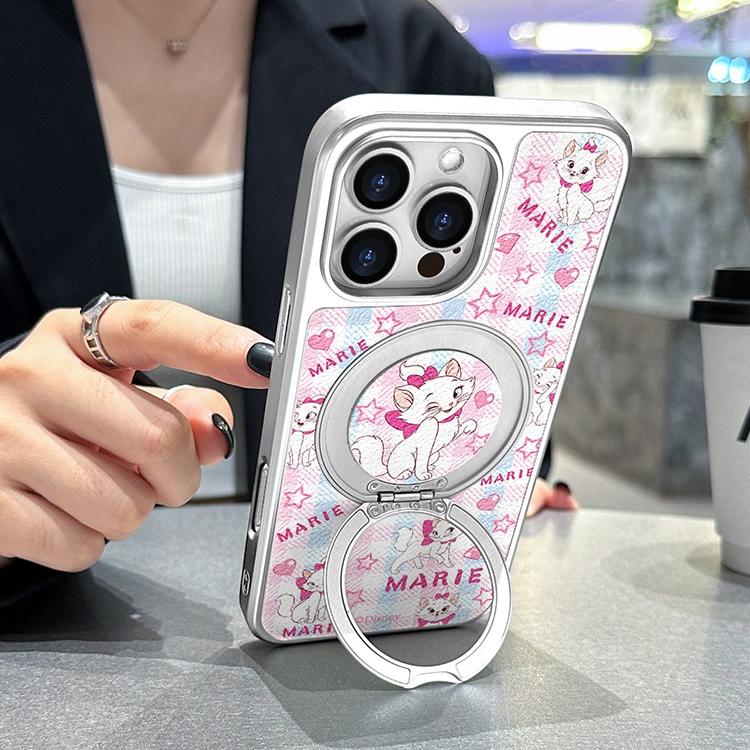 Pink Margarita Cat MagSafe Phone Case Grip for iphone 16 iphone 15 Pro Leather case for iphone 14