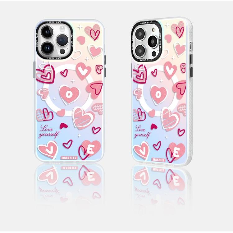 MagSafe Phone Case for iphone 16 Pro Case for iphone 15 Shockproof iphone 14 Cover Pink Heart