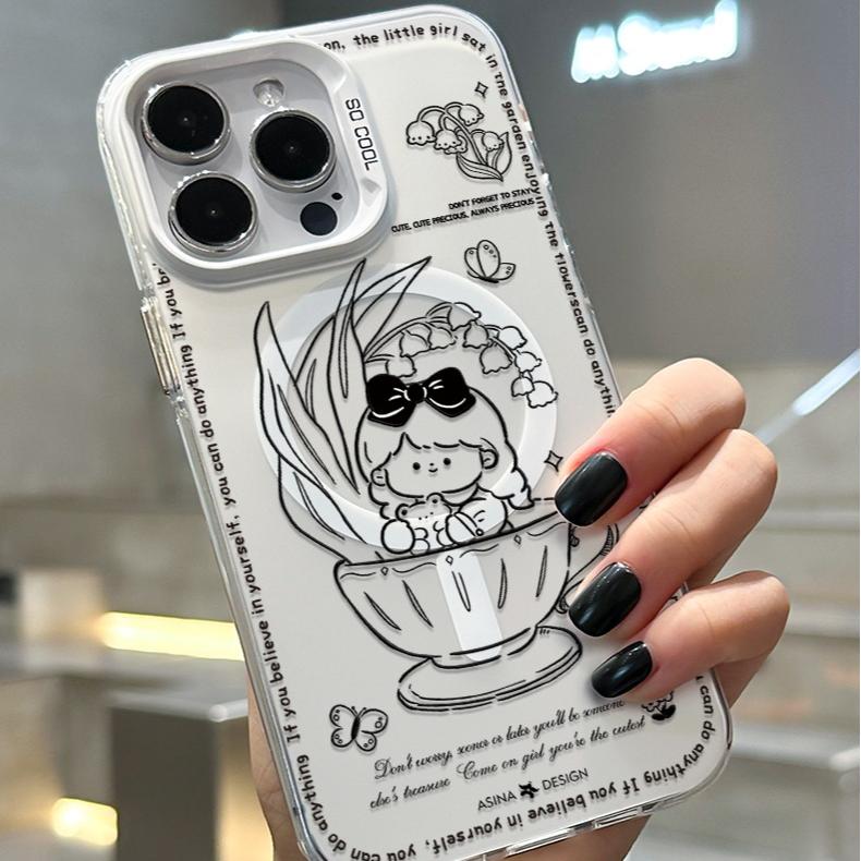 Cup Girl MagSafe Phone Case for iphone 16 Pro Case for iphone 15 Shockproof iphone 14 Cover