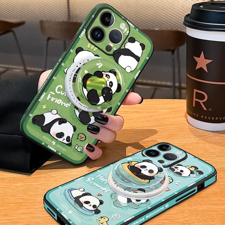 Leather Skin Magsafe iPhone 16 Pro Max Case with Grip for iphone 15 Slim case iphone 14 Case Holder Panda