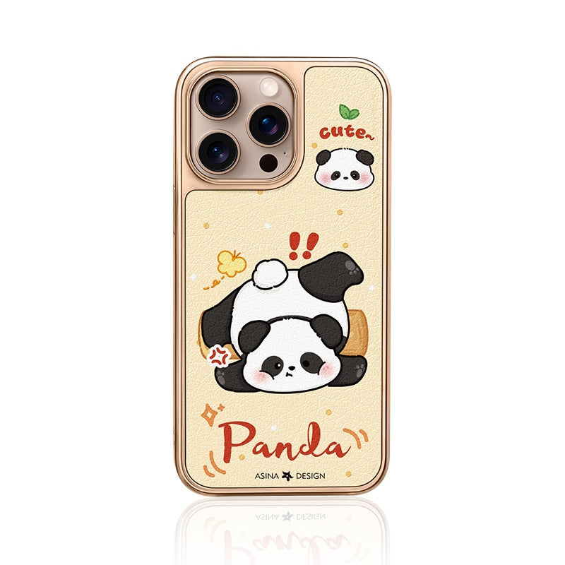 Wrestling Cute Panda MagSafe Phone Case Grip for iphone 16 iphone 15 Pro Leather case for iphone 14