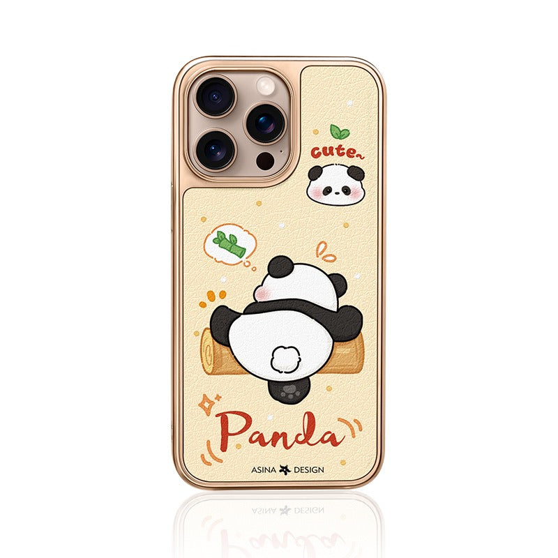 Wrestling Cute Panda MagSafe Phone Case Grip for iphone 16 iphone 15 Pro Leather case for iphone 14