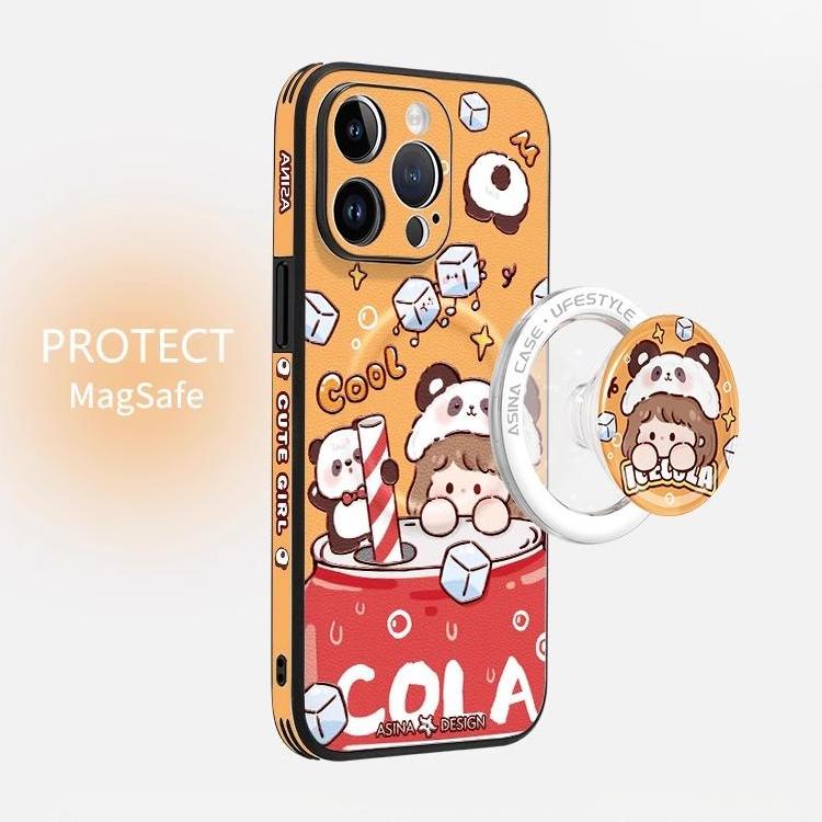 Leather Skin Magsafe iPhone 16 Pro Max Case with Grip for iphone 15 Slim case iphone 14 Case Holder Popcorn