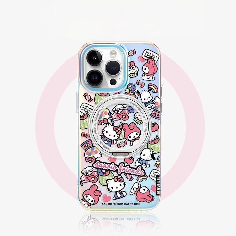 Kitty Friends iPhone 16 Pro Case with 360° Upgraded Rotatable Magnetic Stand for iphone 15 Slim case