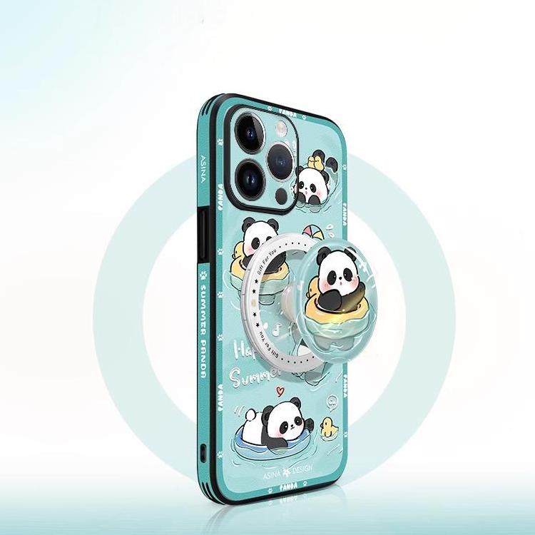 Leather Skin Magsafe iPhone 16 Pro Max Case with Grip for iphone 15 Slim case iphone 14 Case Holder Panda