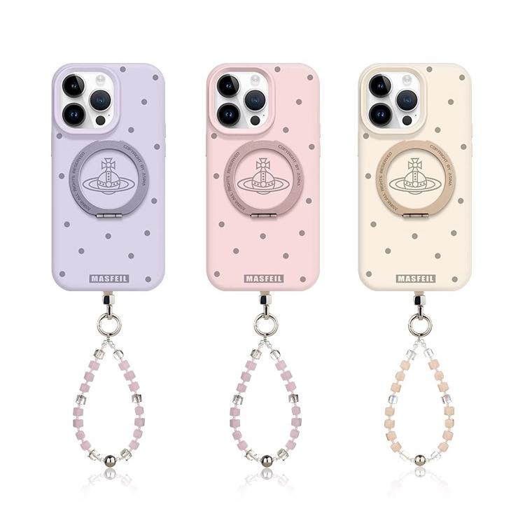 Didapada Polka Dot MagSafe Phone Case Grip for iphone 16 iphone 15 Pro case for iphone 14 with Strap