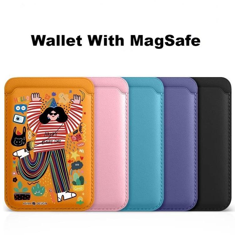 Happy Graffiti MagSafe Card Holder for iphone 16 Pro iphone 15 Pro Magnetic Leather Wallet Card  Holder for iphone 14