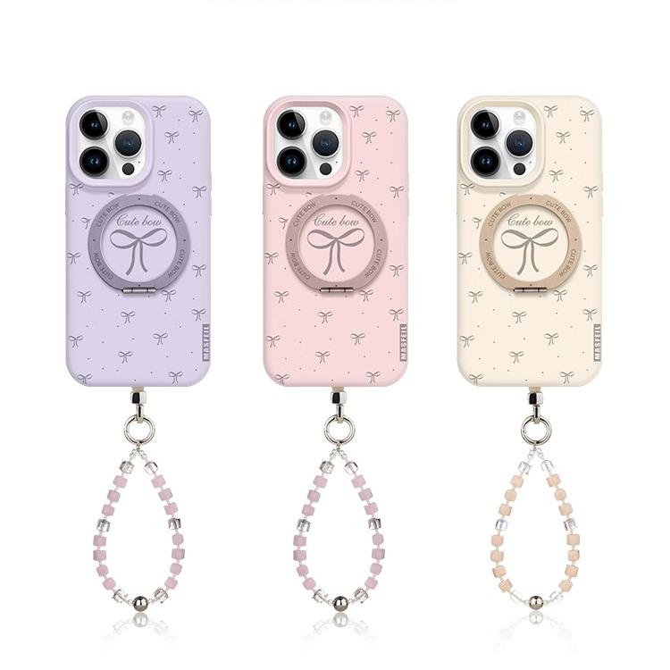 Cute Bow Polka Dot MagSafe Phone Case Grip for iphone 16 iphone 15 Pro case for iphone 14 with Strap