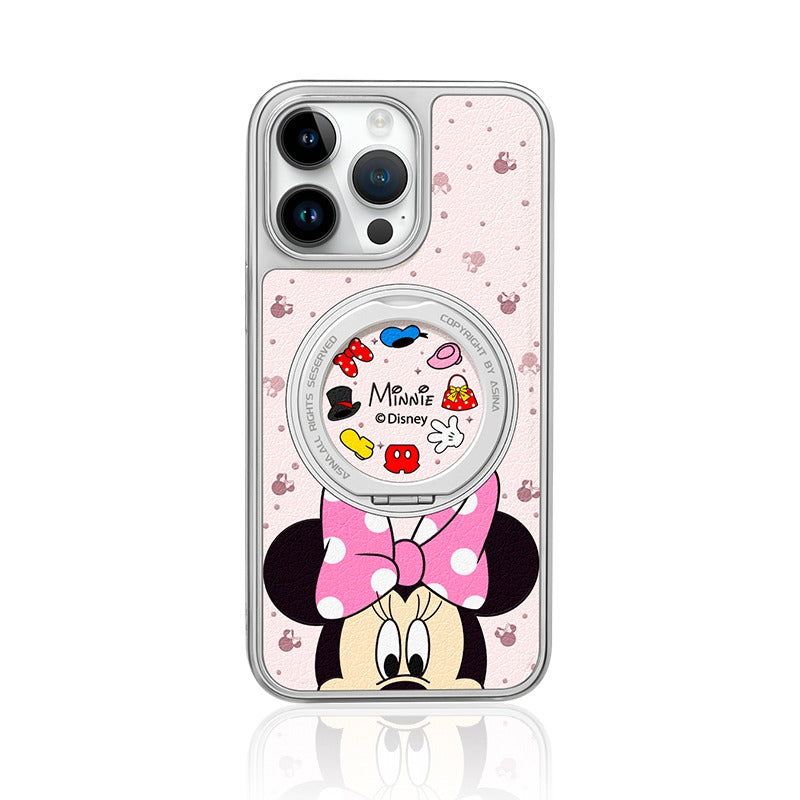 Minnie & Mickey MagSafe Phone Case Grip for iphone 16 iphone 15 Pro Leather case for iphone 14