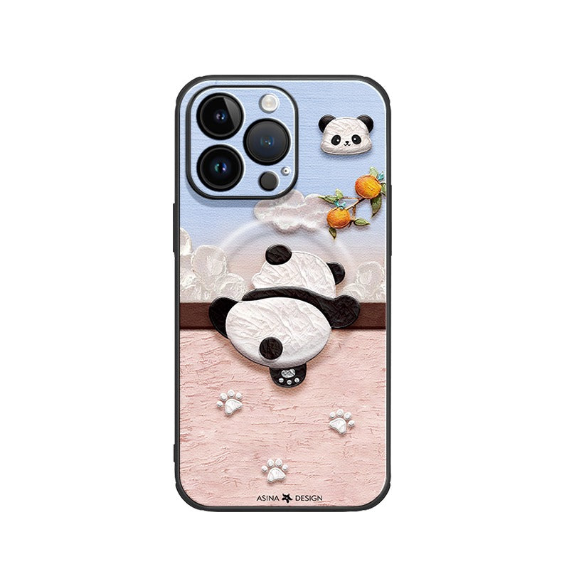 Leather Skin Magsafe iPhone 16 Pro Max Case with Grip for iphone 15 Slim case iphone 14 Case Holder Panda