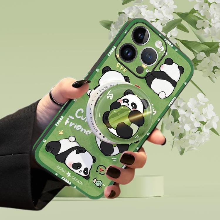 Leather Skin Magsafe iPhone 16 Pro Max Case with Grip for iphone 15 Slim case iphone 14 Case Holder Panda