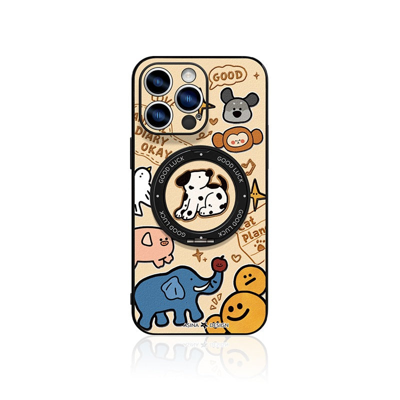 Cartoon Cat iPhone 16 Pro Case with 360° Upgraded Rotatable Magnetic Stand for iphone 15 Slim case with Kickstand