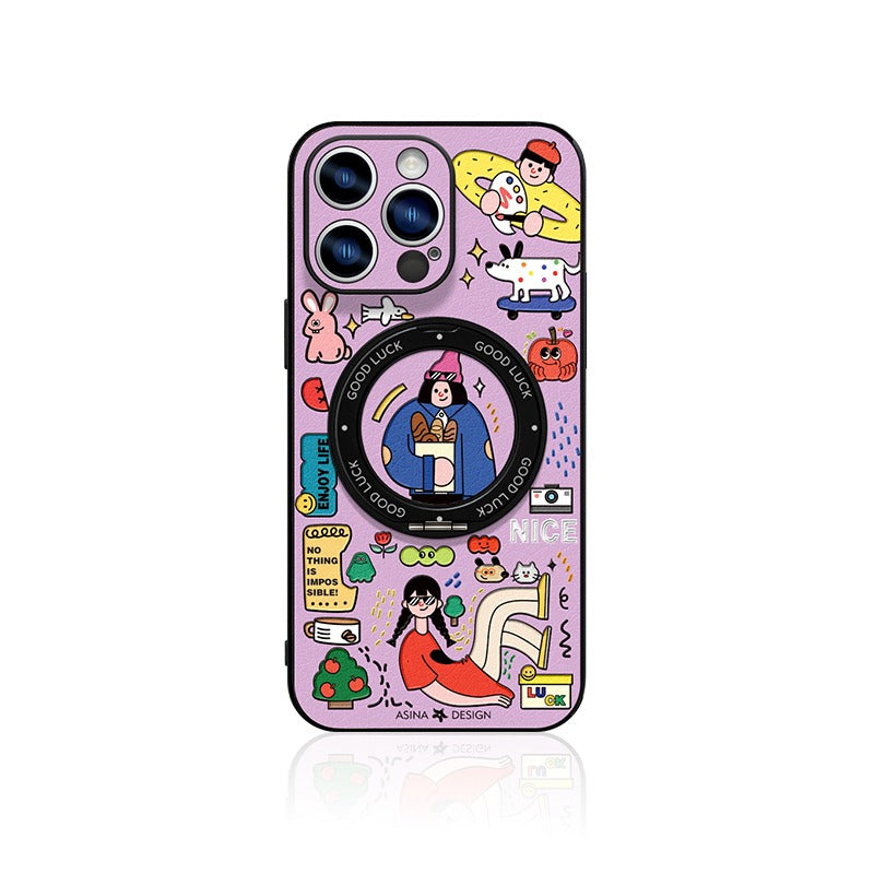 Bazaar Graffiti iPhone 16 Pro Case with 360° Upgraded Rotatable Magnetic Stand for iphone 15 Slim case with Kickstand