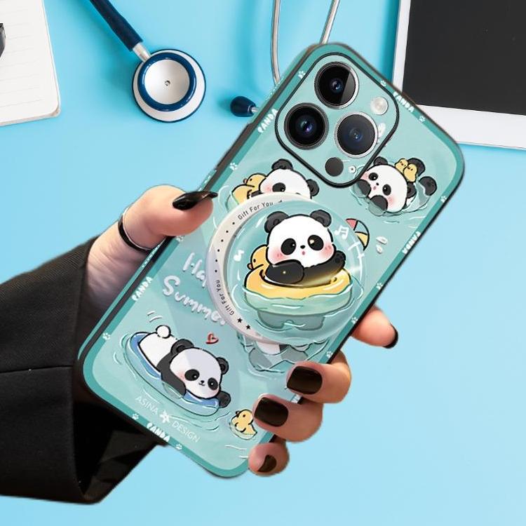 Leather Skin Magsafe iPhone 16 Pro Max Case with Grip for iphone 15 Slim case iphone 14 Case Holder Panda