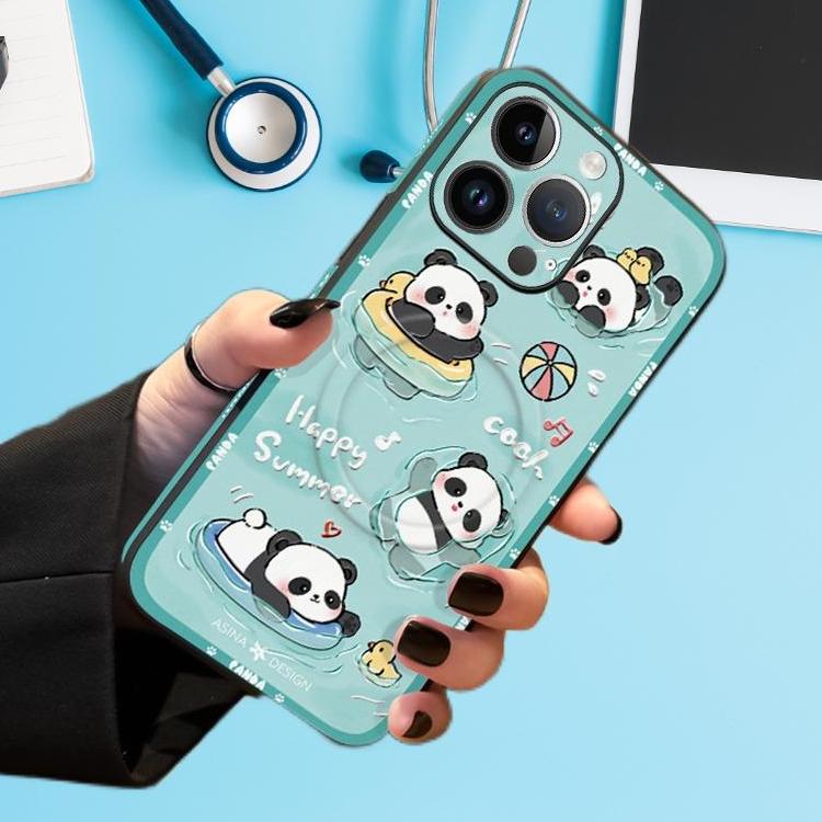 Leather Skin Magsafe iPhone 16 Pro Max Case with Grip for iphone 15 Slim case iphone 14 Case Holder Panda