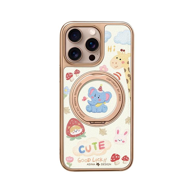 Cute Elephant MagSafe Phone Case Grip for iphone 16 iphone 15 Pro Leather case for iphone 14