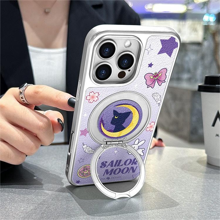 Leather Skin iPhone 16 Pro Case with Rotatation Stand for iphone 15 Slim case with Kickstand Starry Sky