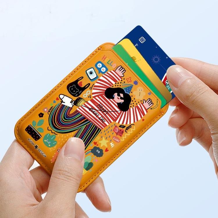 Happy Graffiti MagSafe Card Holder for iphone 16 Pro iphone 15 Pro Magnetic Leather Wallet Card  Holder for iphone 14