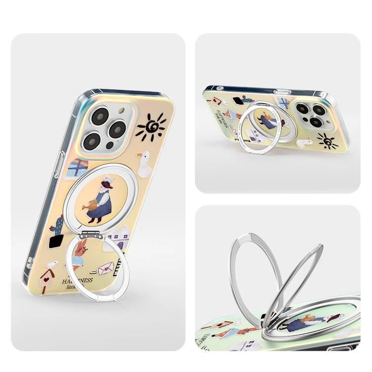 Water Flowers iPhone 16 Pro Case with 360° Upgraded Rotatable Magnetic Stand for iphone 15 Slim case with Kickstand