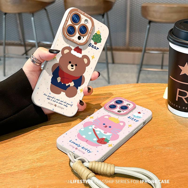 Cute Bear Liquid Silicone iPhone Case iphone 16 Case for iphone 15 Pro iphone 14