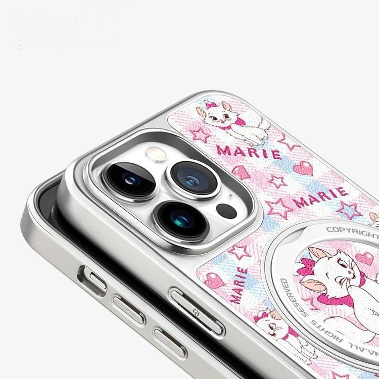 Pink Margarita Cat MagSafe Phone Case Grip for iphone 16 iphone 15 Pro Leather case for iphone 14