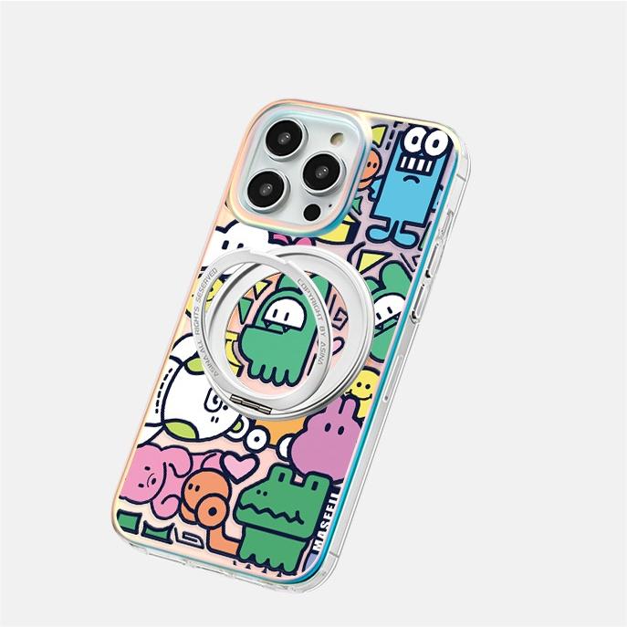 Graffiti iPhone 16 Pro Case with 360° Upgraded Rotatable Magnetic Stand for iphone 15 Slim case with Kickstand