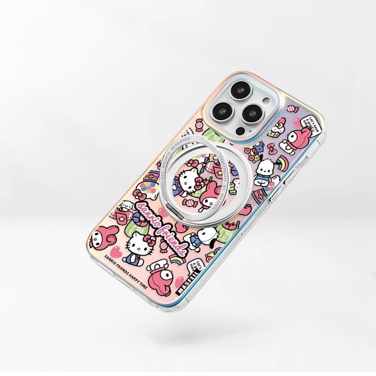 Kitty Friends iPhone 16 Pro Case with 360° Upgraded Rotatable Magnetic Stand for iphone 15 Slim case