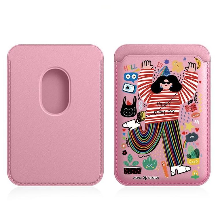 Happy Graffiti MagSafe Card Holder for iphone 16 Pro iphone 15 Pro Magnetic Leather Wallet Card  Holder for iphone 14
