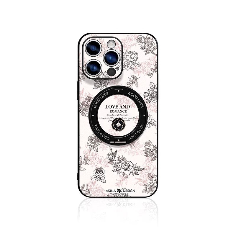 Leather Skin iPhone 16 Pro Case with Rotatation Stand for iphone 15 Slim case with Kickstand Love