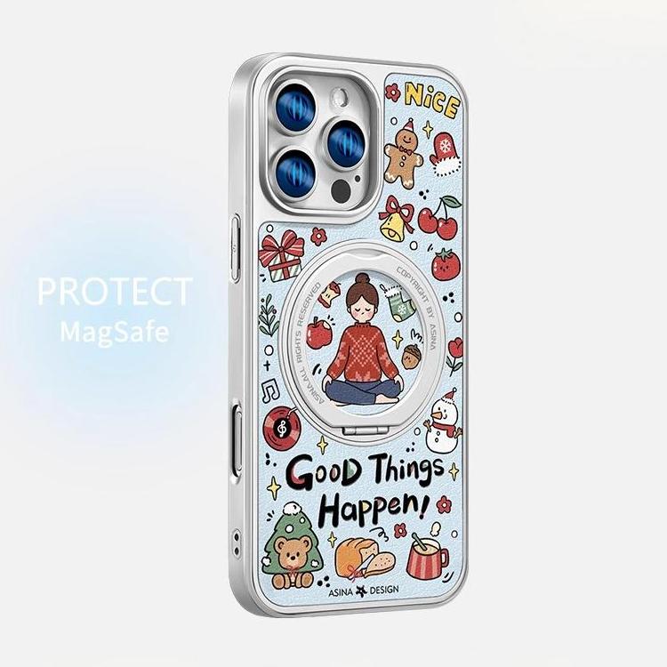 Meditation iPhone 16 Pro Case with 360° Upgraded Rotatable Magnetic Stand for iphone 15 Slim case