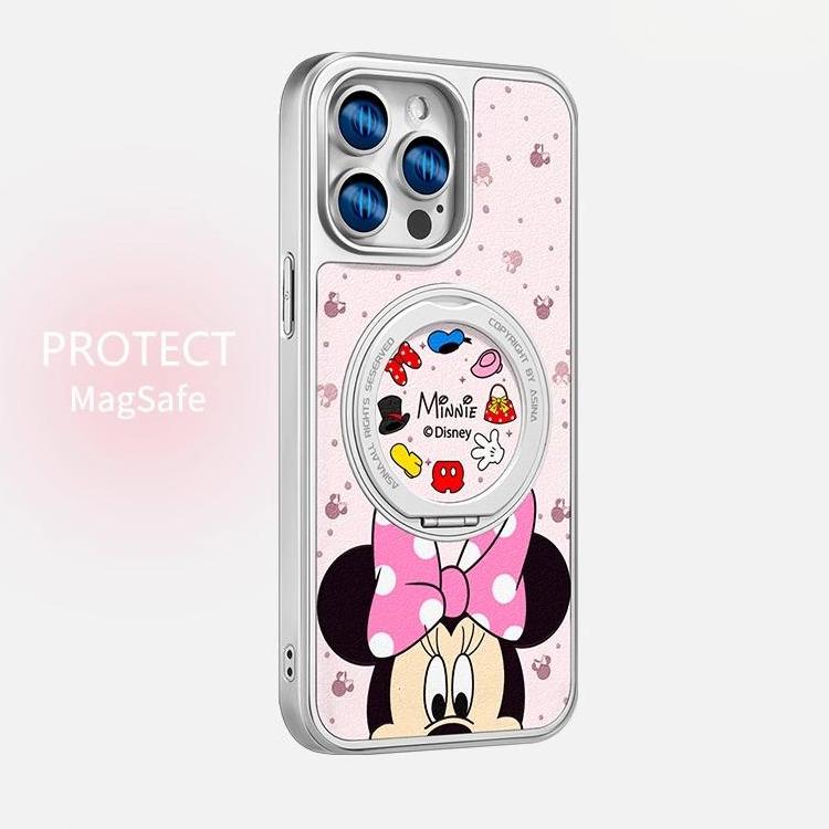 Minnie & Mickey MagSafe Phone Case Grip for iphone 16 iphone 15 Pro Leather case for iphone 14