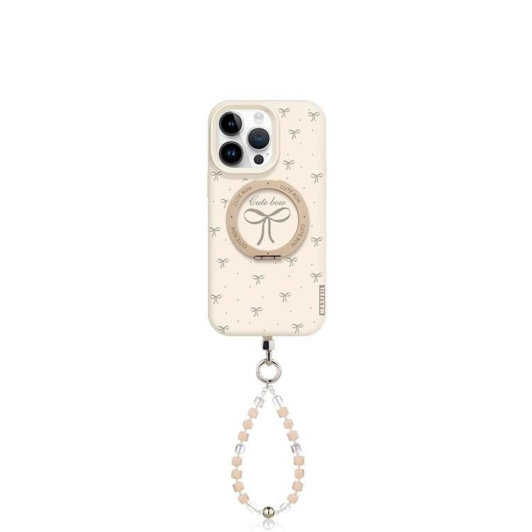 Cute Bow Polka Dot MagSafe Phone Case Grip for iphone 16 iphone 15 Pro case for iphone 14 with Strap