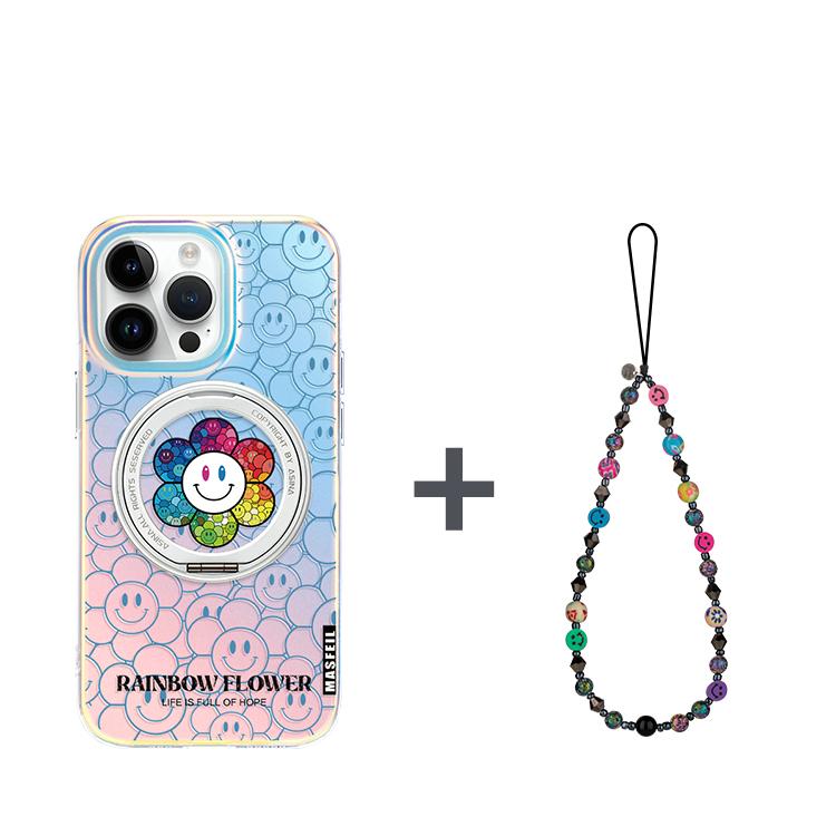 Rainbow Flower iPhone 16 Pro Case with 360° Upgraded Rotatable Magnetic Stand for iphone 15 Slim case with Kickstand